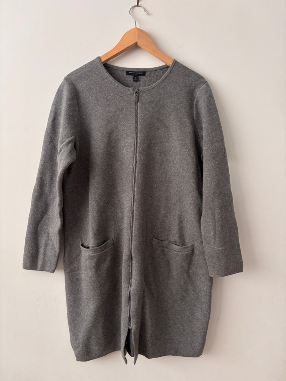 Banana Republic Grey Zip-Front Knit Coatigan
